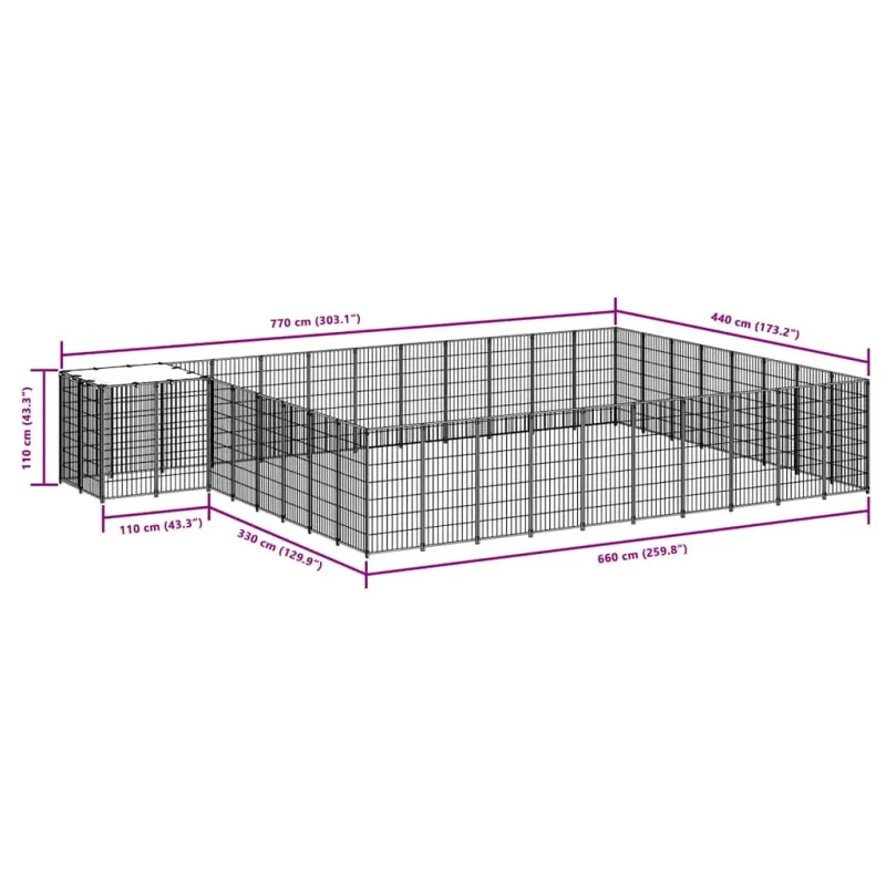 Voljeras šunims, juodos spalvos, 30,25 m², plienas