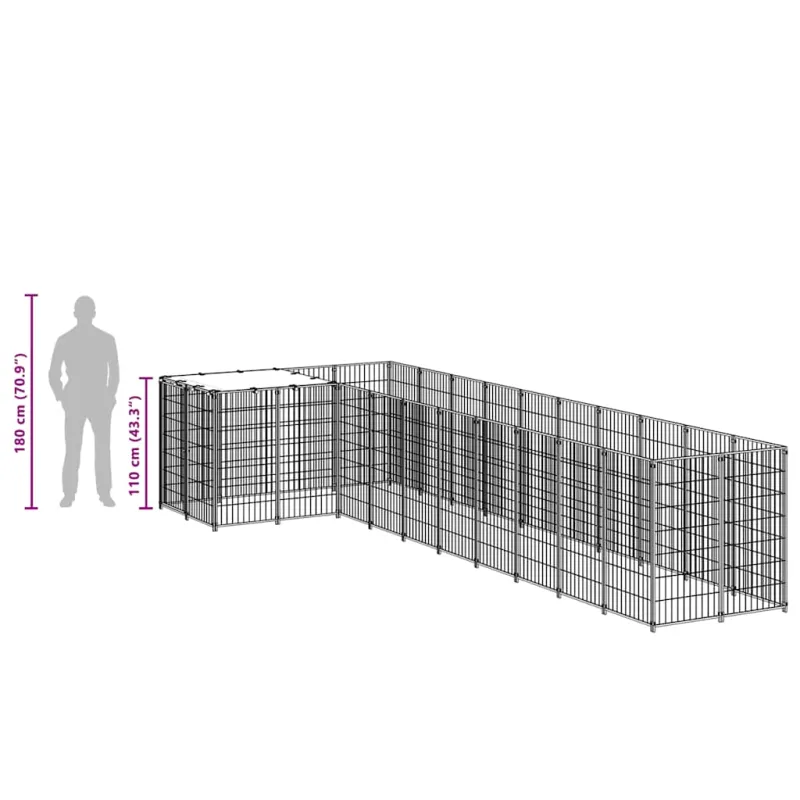 Voljeras šunims, juodos spalvos, 7,26m², plienas