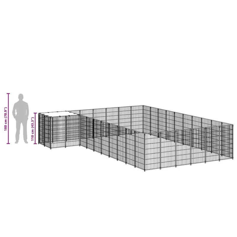 Voljeras šunims, juodos spalvos, 19,36 m², plienas