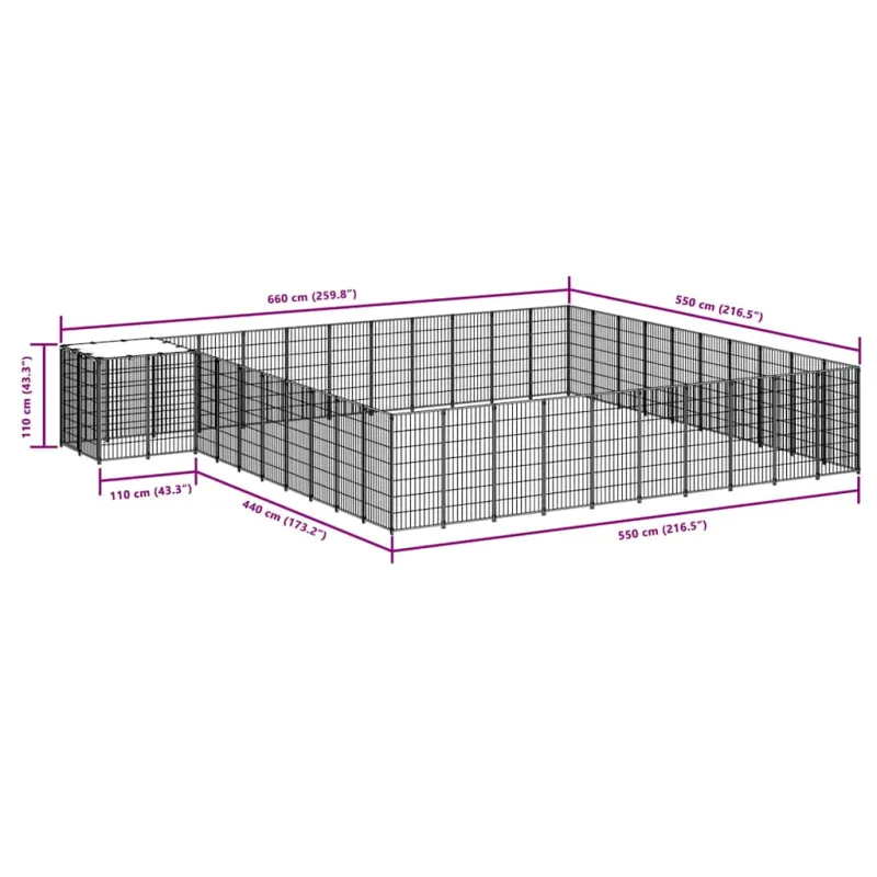 Voljeras šunims, juodos spalvos, 31,46m², plienas