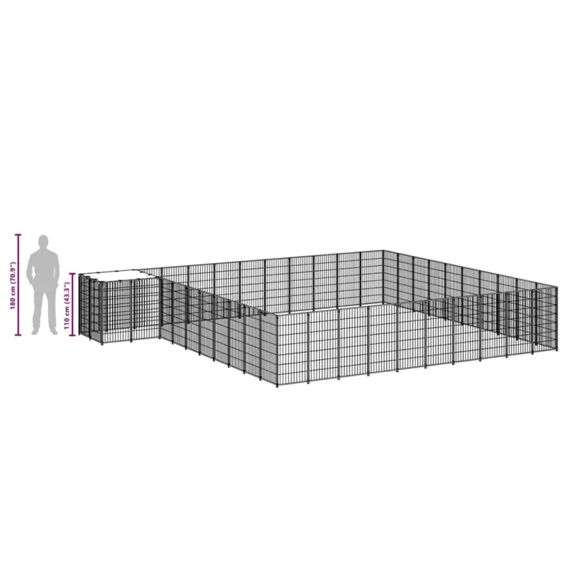 Voljeras šunims, juodos spalvos, 31,46m², plienas