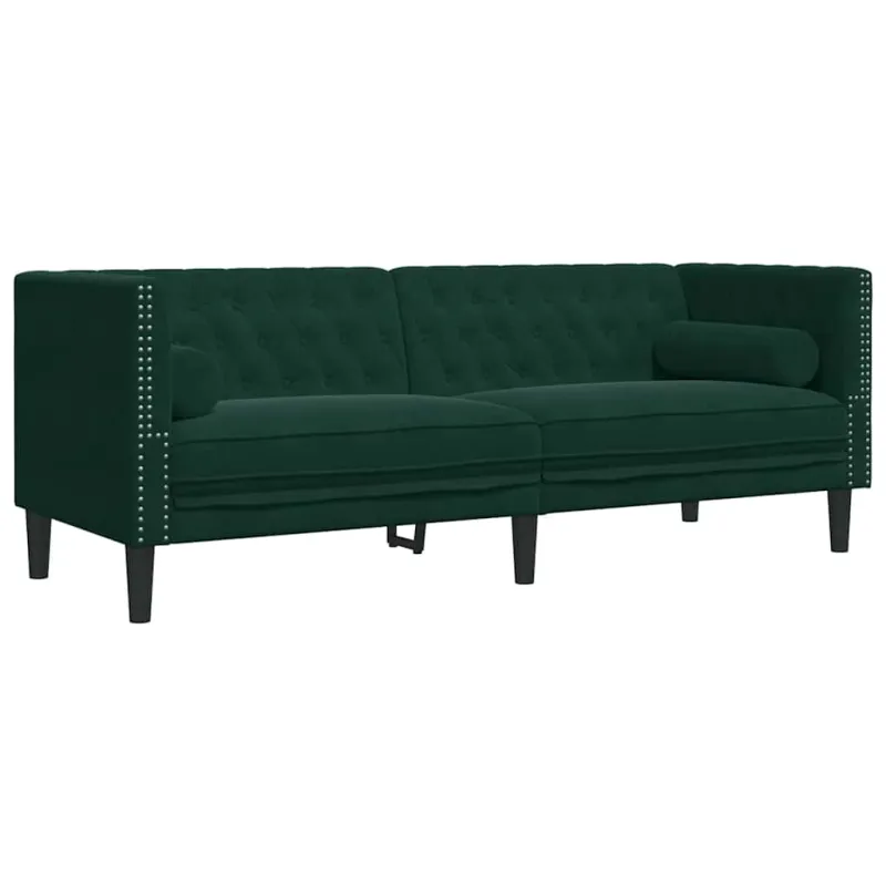 Chesterfield sofų komplektas su pagalvėlėmis, 3 dalių, žalia