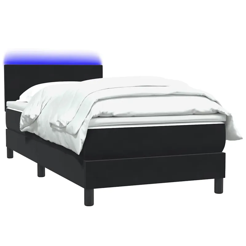 Lova su spyruokliniu/čiužiniu/LED, juoda, 90x210 cm, aksominė
