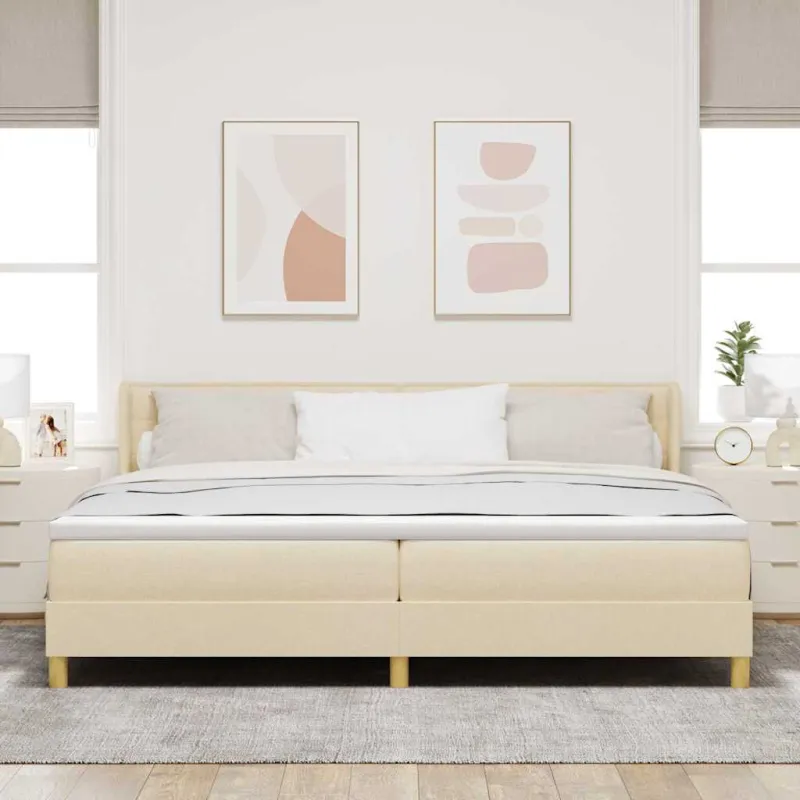 Kiemas lova su čiužiniu Kreminė 200 x 200 cm audinys