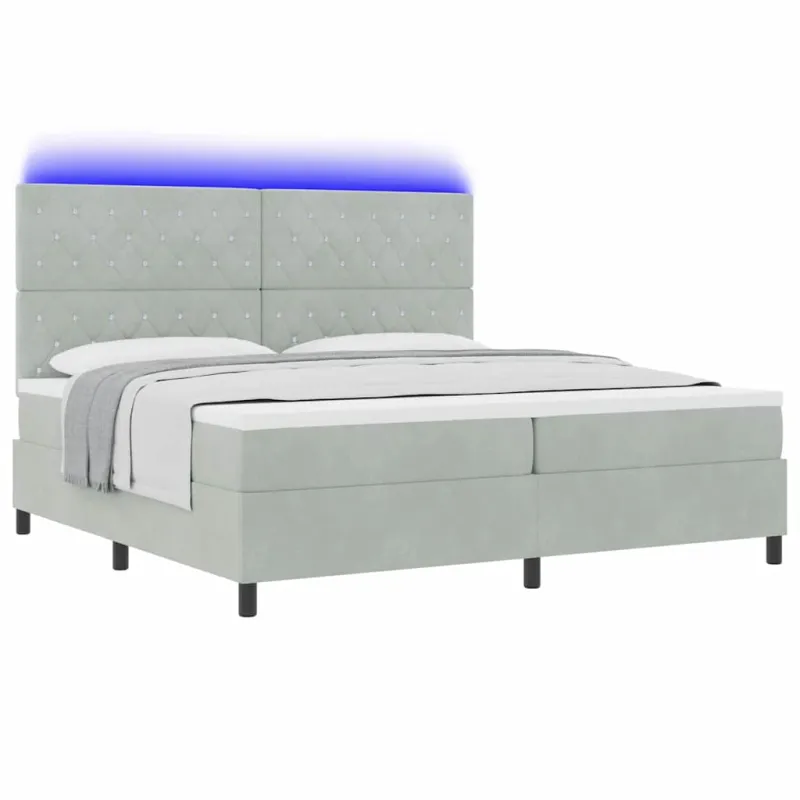 LED Čiužinio Lova Šviesiai pilka 200 x 200 cm Aksomas
