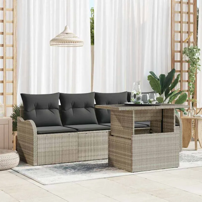 Sodo Sofų Rinkinys su pagalve 5 pcs Šviesiai pilka Poli ratanas