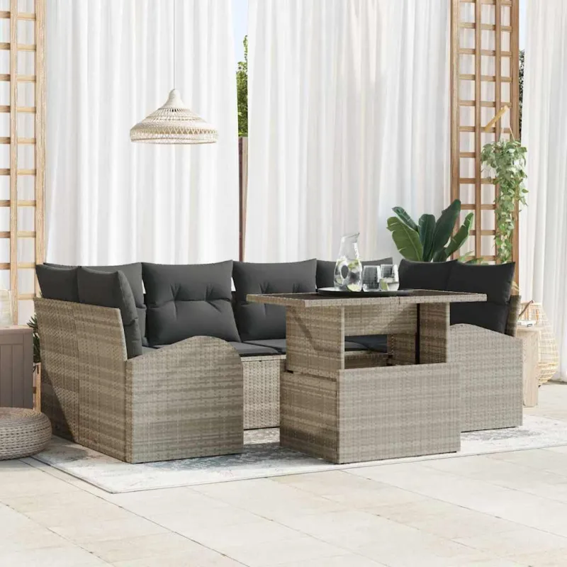 Sodo Sofų Rinkinys su pagalve 7 pcs Šviesiai pilka Poli ratanas