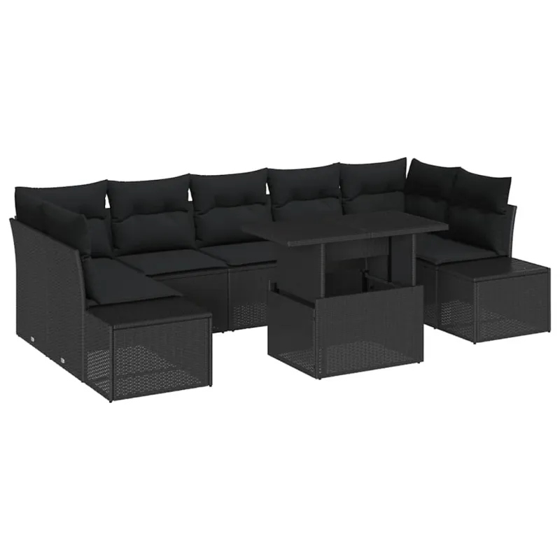 Sodo Sofų Rinkinys su pagalve 8 pcs Juoda