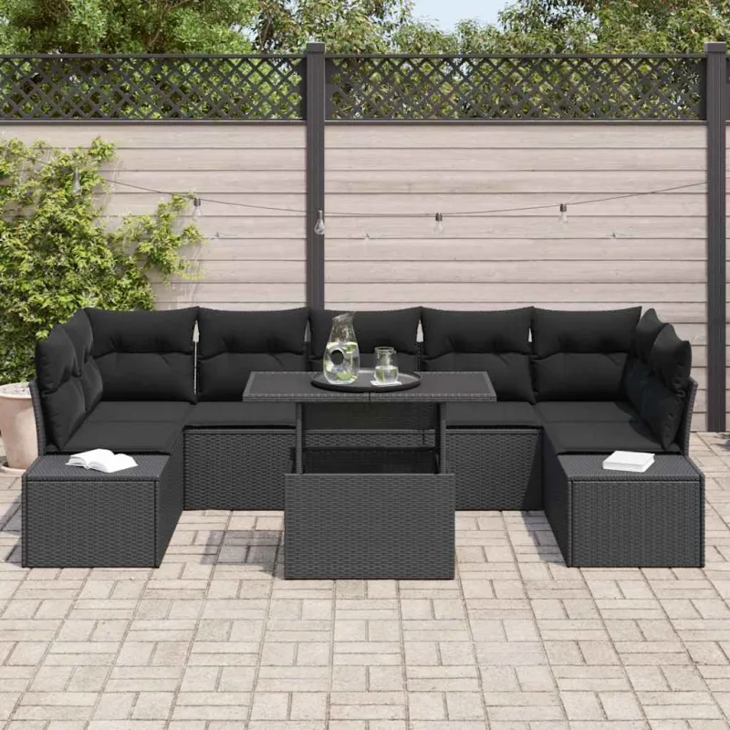 Sodo Sofų Rinkinys su pagalve 8 pcs Juoda