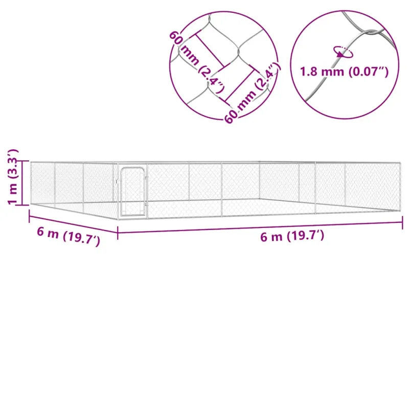 Lauko voljeras šunims, 6x6x1m, galvanizuotas plienas