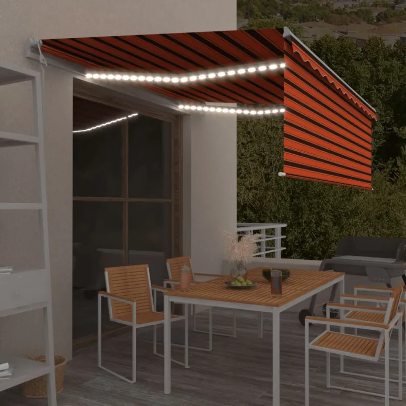 Markizė su uždanga/LED/vėjo jutikliu, oranžinė/ruda, 4,5x3m