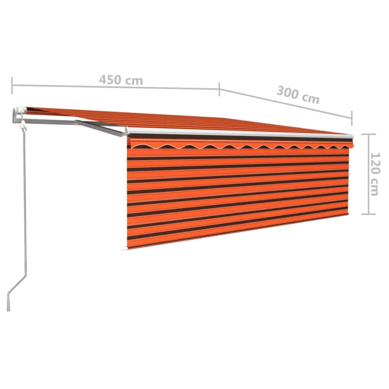 Markizė su uždanga/LED/vėjo jutikliu, oranžinė/ruda, 4,5x3m