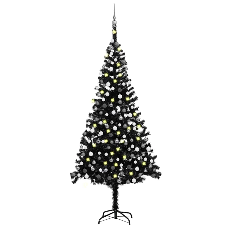Dirbtinė Kalėdų eglutė su žaisliukais, juoda, 240cm, PVC