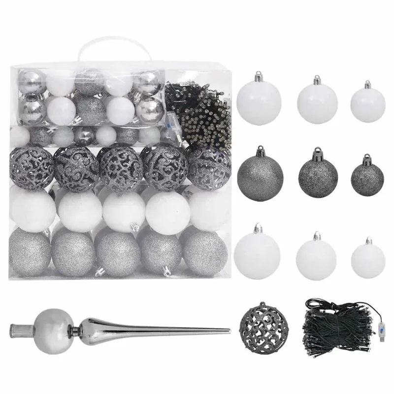 Dirbtinė Kalėdų eglutė su žaisliukais, juoda, 240cm, PVC
