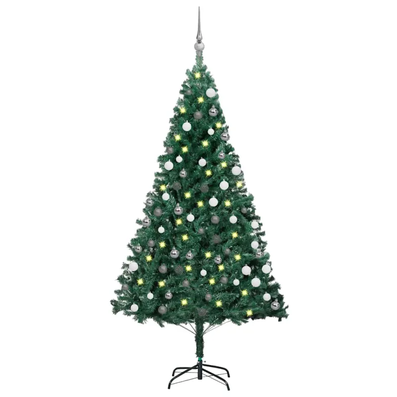 Dirbtinė Kalėdų eglutė su žaisliukais, žalia, 150cm, PVC