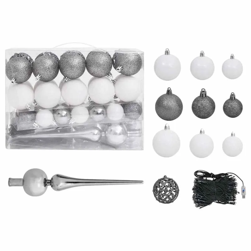 Dirbtinė Kalėdų eglutė su žaisliukais, žalia, 150cm, PVC
