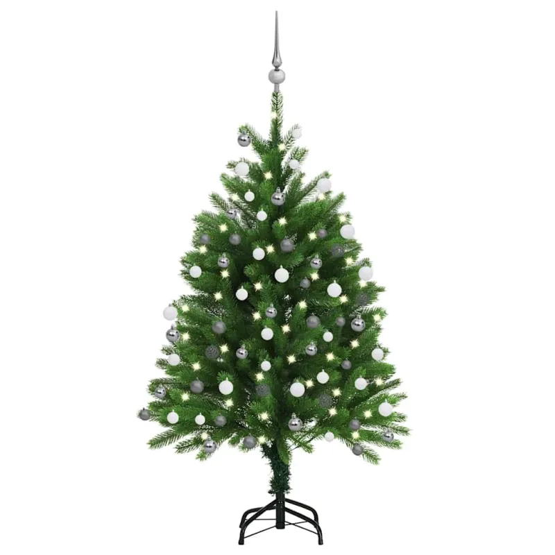 Dirbtinė apšviesta Kalėdų eglutė su žaisliukais, žalia, 120cm