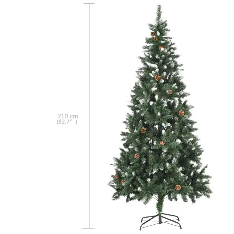 Dirbtinė Kalėdų eglutė su žaisliukais ir kankorėžiais, 210cm