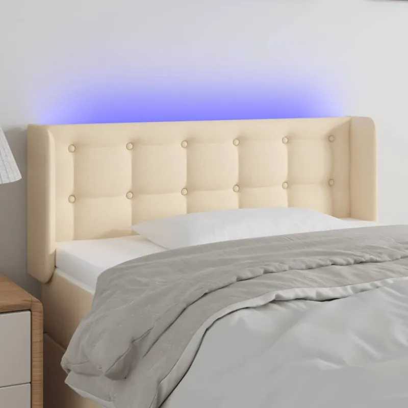 Galvūgalis su LED, kreminės spalvos, 103x16x78/88cm, audinys
