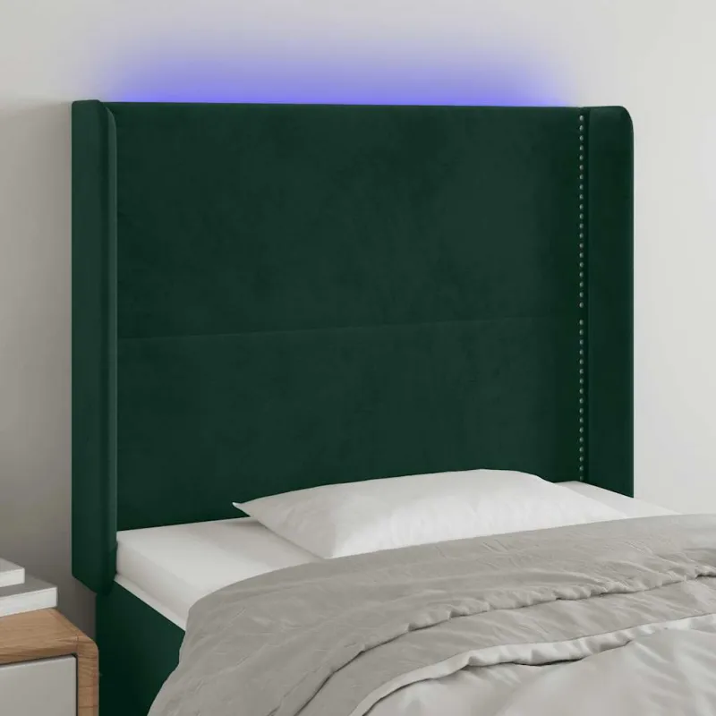 Galvūgalis su LED, tamsiai žalias, 93x16x118/128cm, aksomas