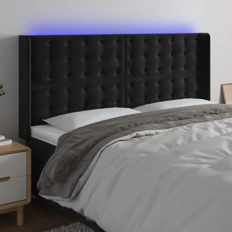 Galvūgalis su LED, juodos spalvos, 203x16x118/128cm, aksomas