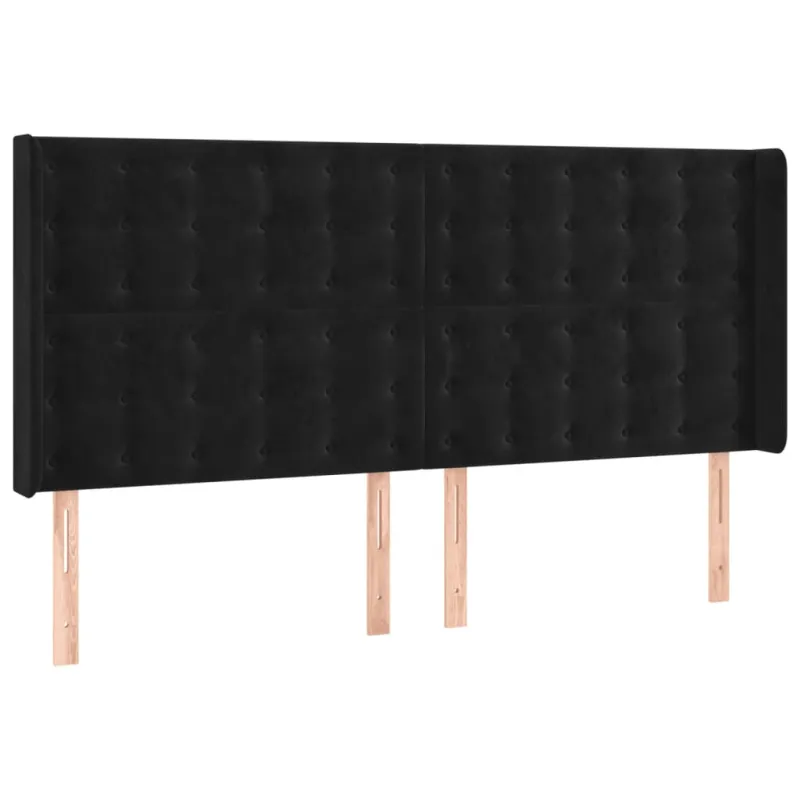 Galvūgalis su LED, juodos spalvos, 203x16x118/128cm, aksomas