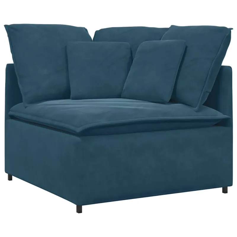 Modulinė sofa su pagalvėlėmis, aksominė, mėlyna