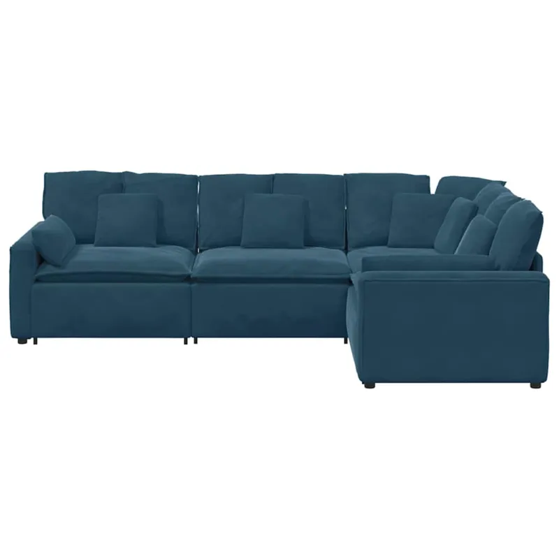 Modulinė sofa su pagalvėlėmis, aksominė, mėlyna
