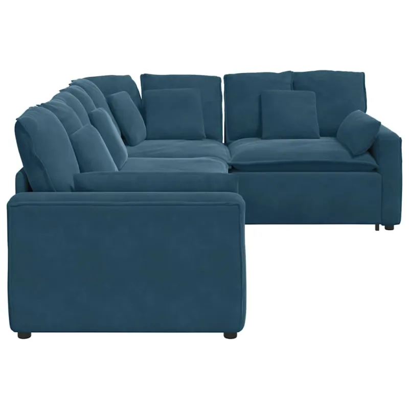 Modulinė sofa su pagalvėlėmis, aksominė, mėlyna
