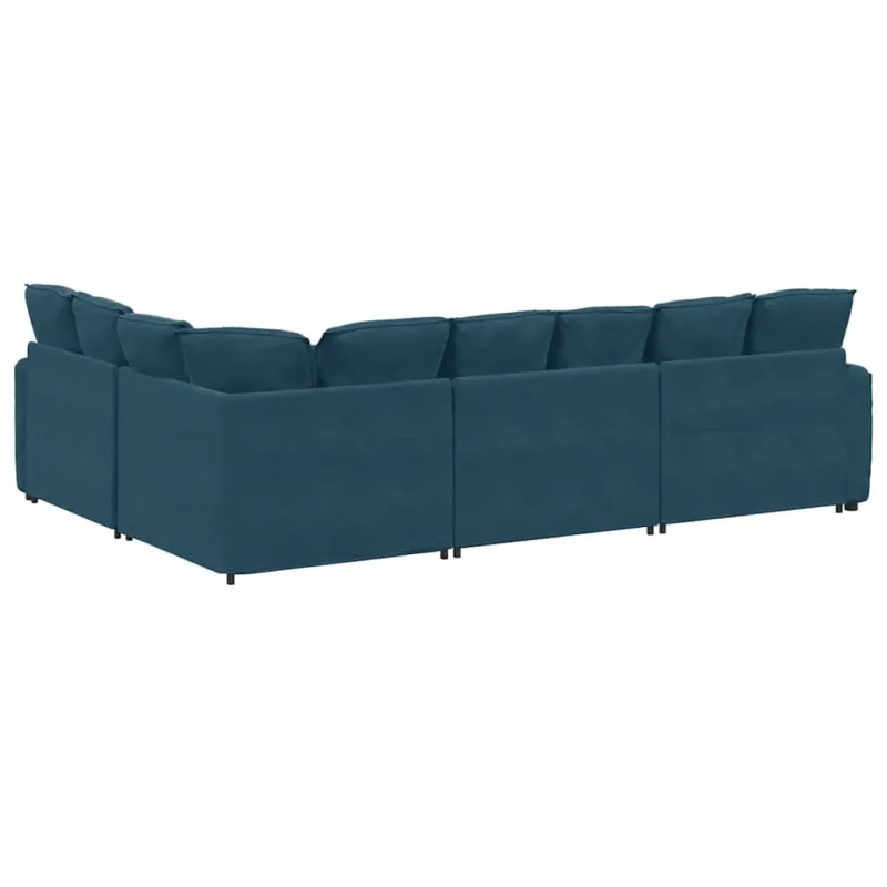 Modulinė sofa su pagalvėlėmis, aksominė, mėlyna