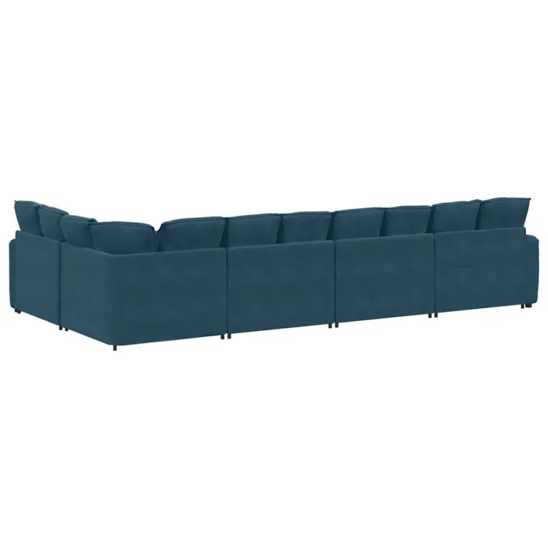 Modulinė sofa su pagalvėlėmis, aksominė, mėlyna