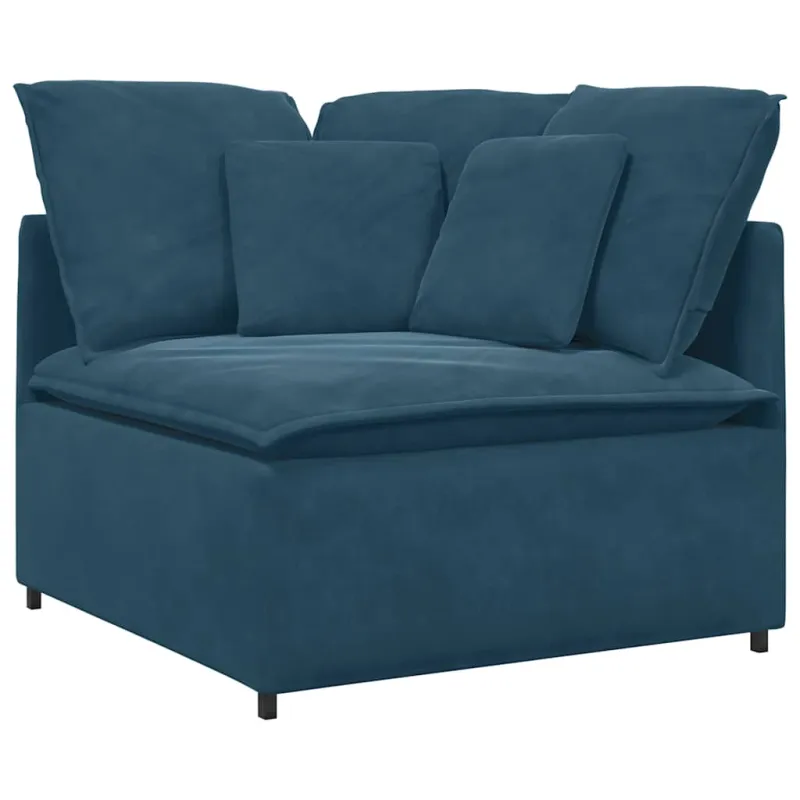 Modulinė sofa su pagalvėlėmis, aksominė, mėlyna