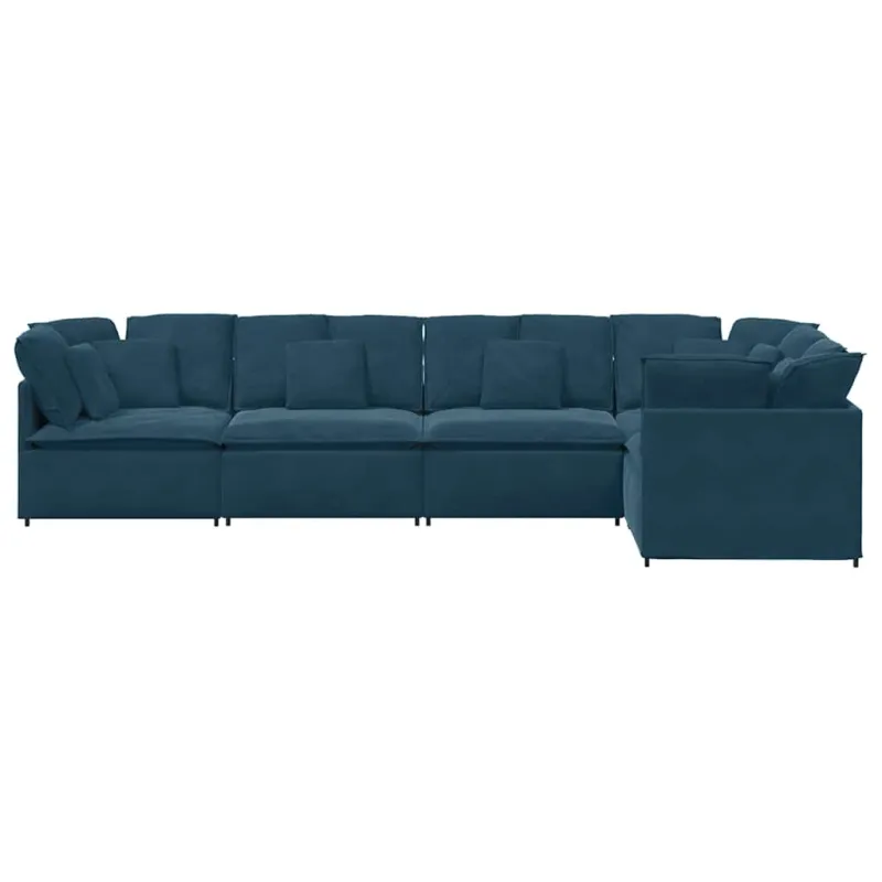 Modulinė sofa su pagalvėlėmis, aksominė, mėlyna
