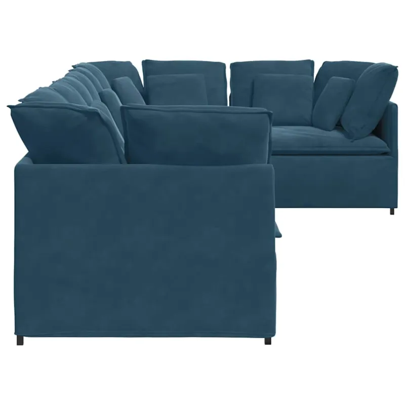Modulinė sofa su pagalvėlėmis, aksominė, mėlyna