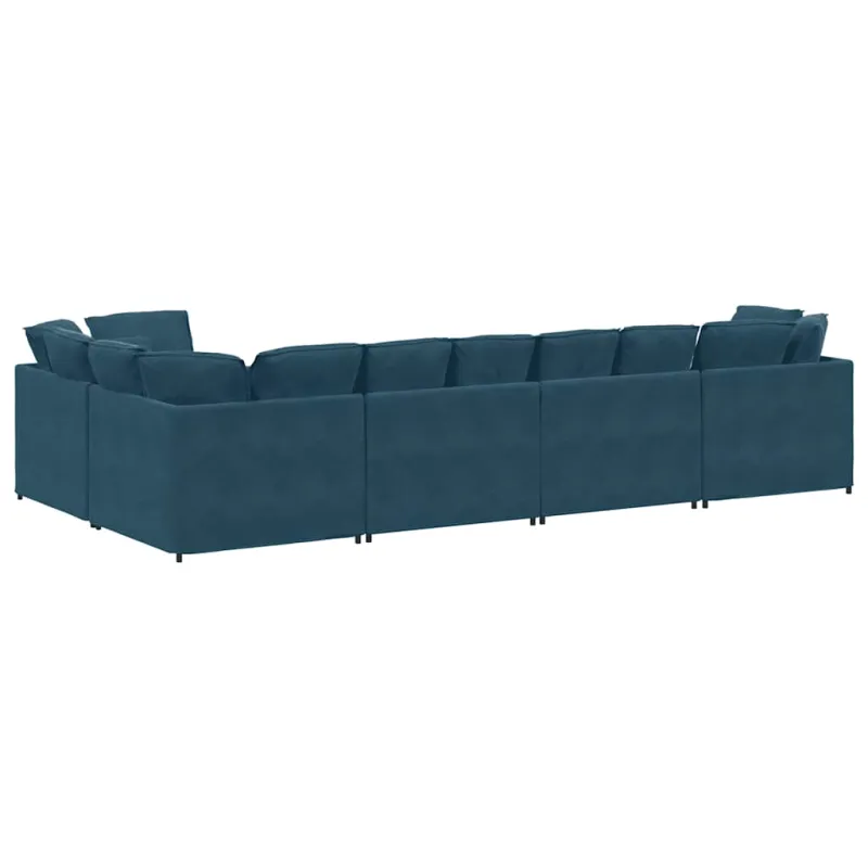 Modulinė sofa su pagalvėlėmis, aksominė, mėlyna