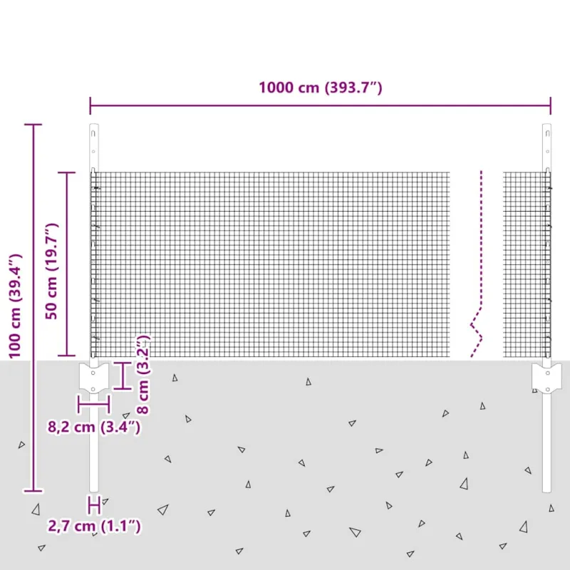 Suvirintas vielos tvora su stulpeliu 10 x 0,5 m (P x A)