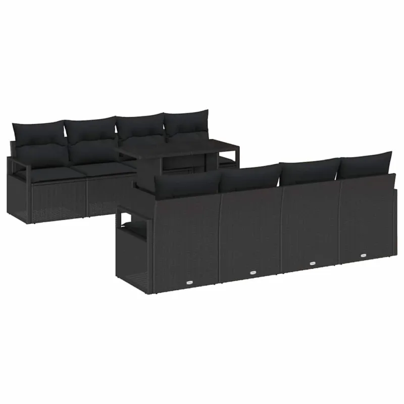 Sodo Sofų Rinkinys su saugykla 9 pcs Juoda poliratanas