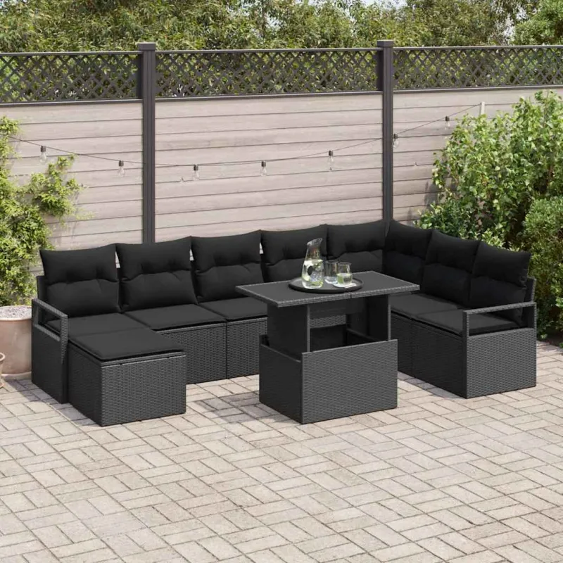 Sodo Sofų Rinkinys su pagalve 9 pcs Juoda