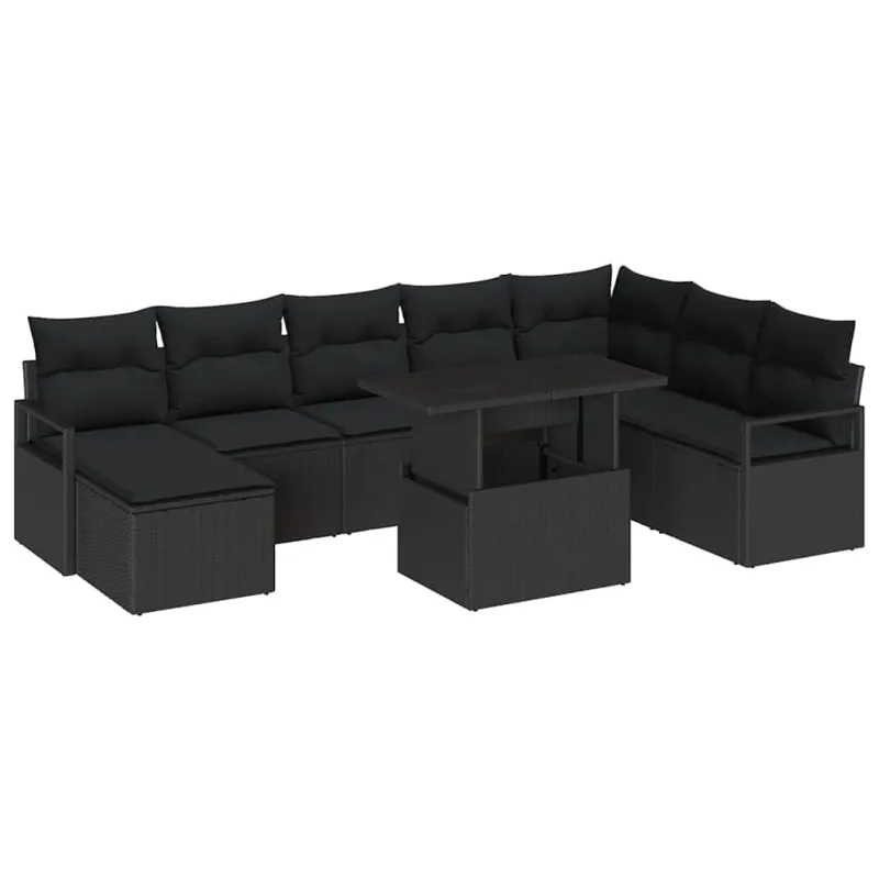 Sodo Sofų Rinkinys su pagalve 9 pcs Juoda