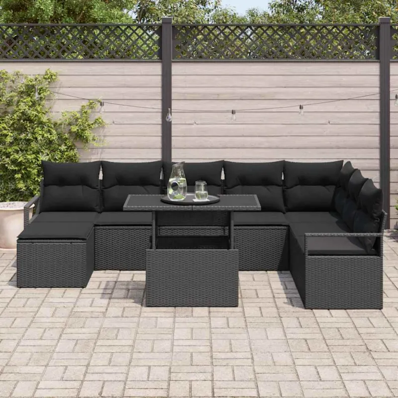 Sodo Sofų Rinkinys su pagalve 9 pcs Juoda