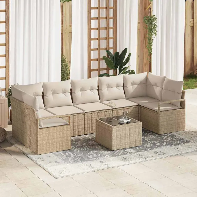 Sodo Sofų Rinkinys su pagalve 8 pcs Bežinė ir kreminė