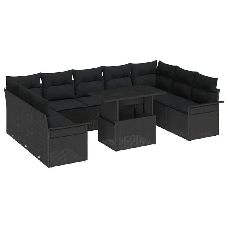 Sodo Sofų Rinkinys su pagalve 10 pcs Juoda Poli ratanas