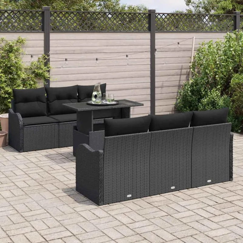 Sodo Sofų Rinkinys su pagalve 7 pcs Juoda Poli ratanas