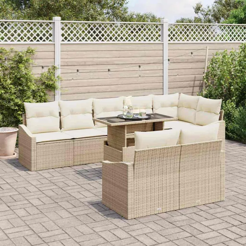 Sodo Sofų Rinkinys su pagalve 9 pcs Bežinė ir kreminė