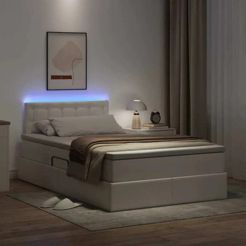 Lova su daiktų laikymo vieta ir LED Švari balta 120 x 200 cm