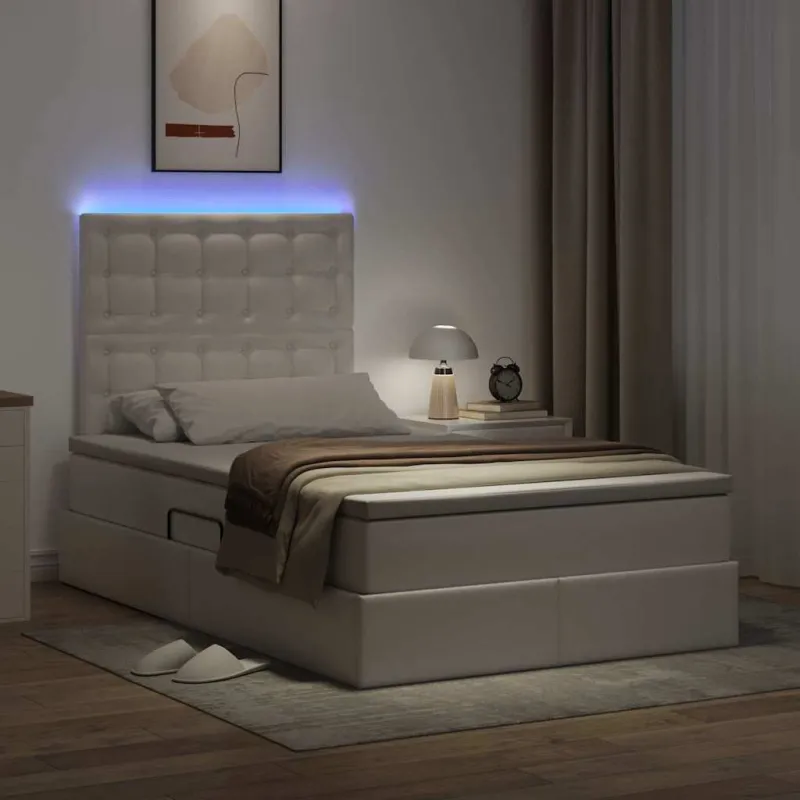 Lova su daiktų laikymo vieta ir LED Švari balta 120 x 200 cm