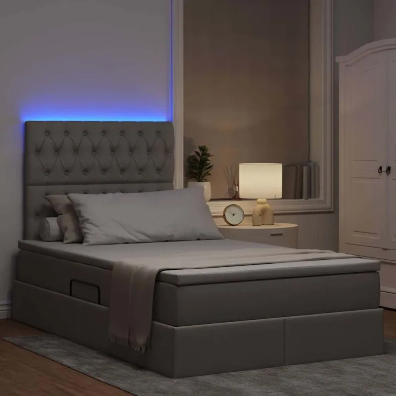 LED saugojimo lova su čiužiniu Taupe 120 x 200 cm Audinys