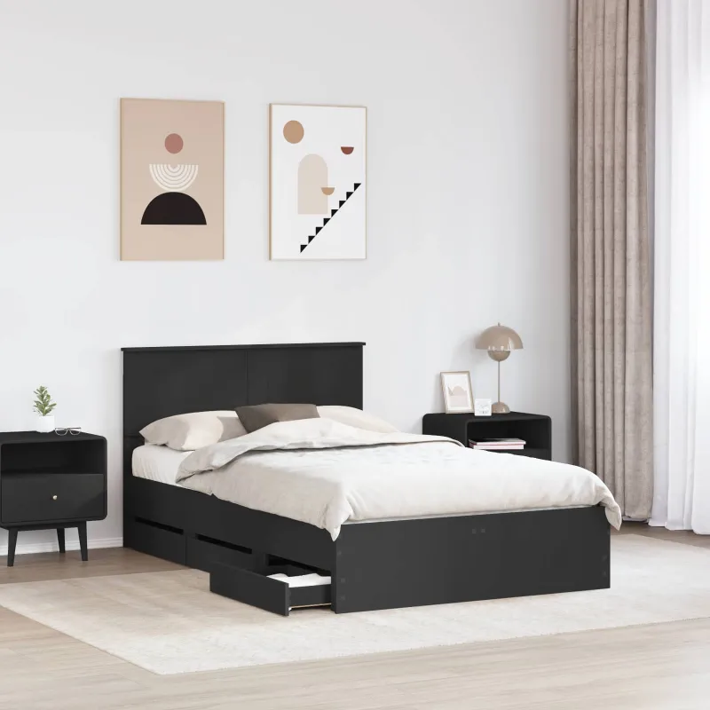 Lovos rėmas su stalčių Juoda 120 x 190 cm Inžinerinė mediena