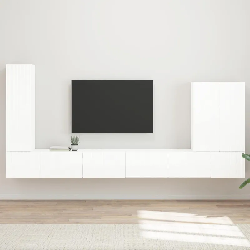 TV sieninio kabineto komplektas 6 pcs Aukštai blizganti balta