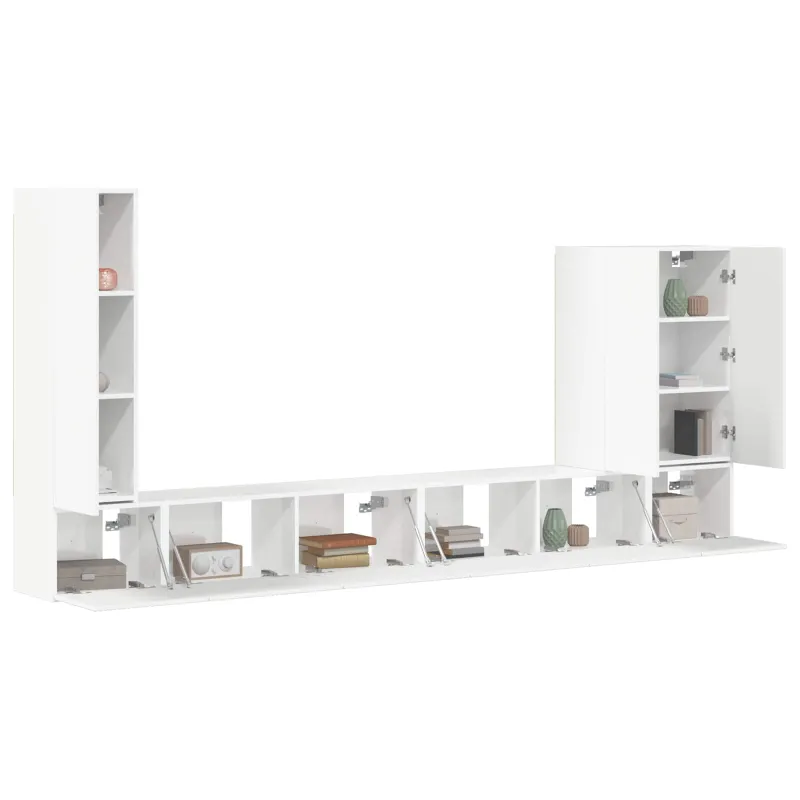 TV sieninio kabineto komplektas 6 pcs Aukštai blizganti balta
